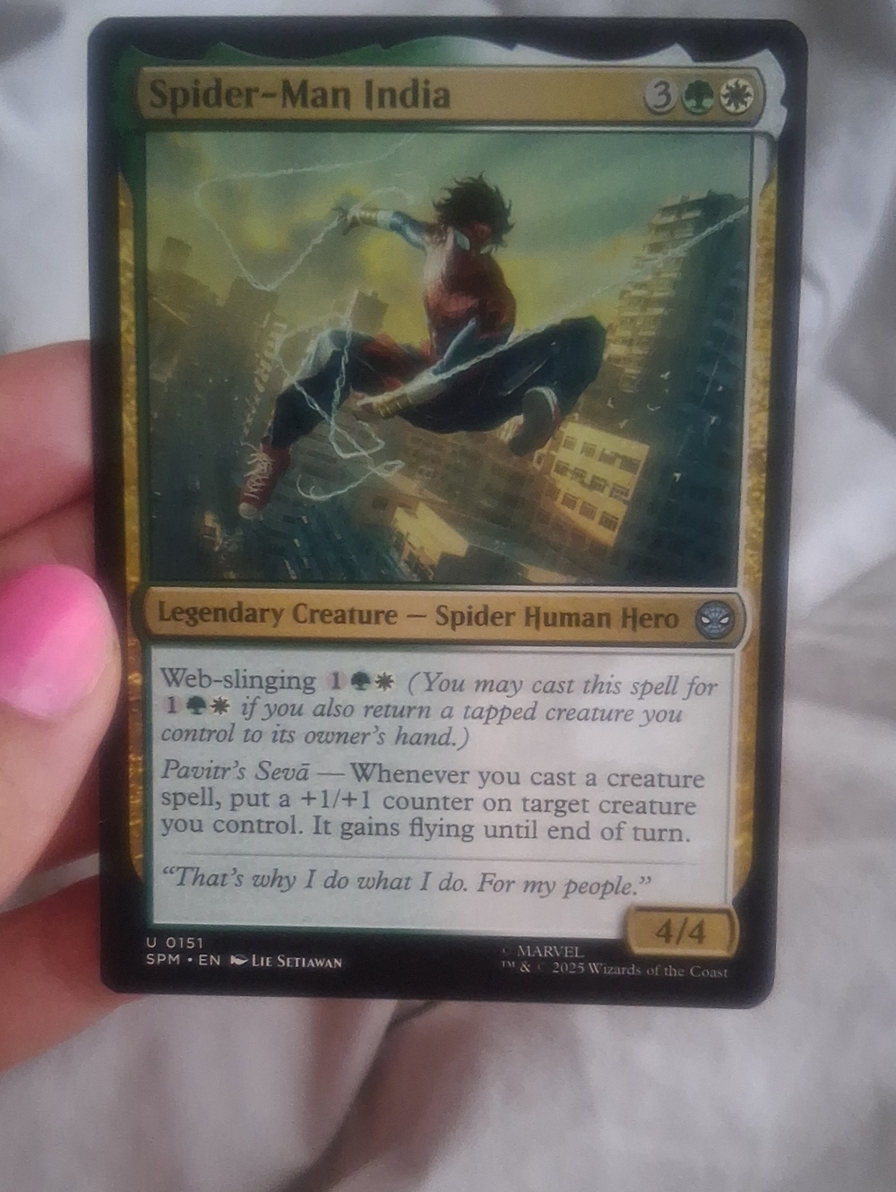 Spider-Man India MTG Legendary Creature Card - Green/White